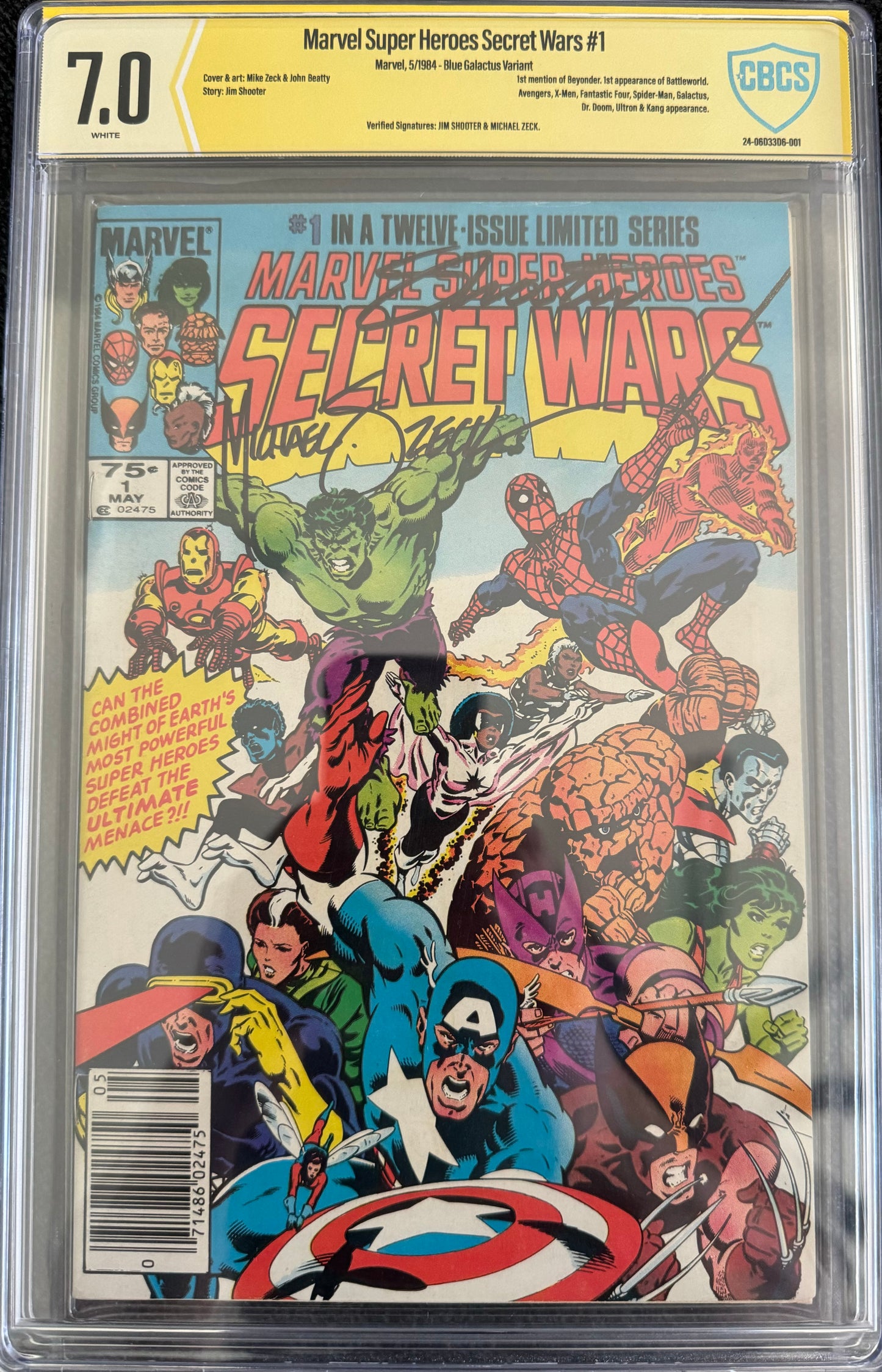 Marvel Superheroes Secret Wars #1 CBCS 7.0 Signed by Mike Zeck and Jim Shooter (Newstand)