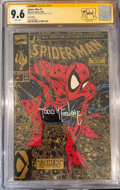 Spider-man 1 Gold CGC 9.6 Signed by Todd Mcfarlane